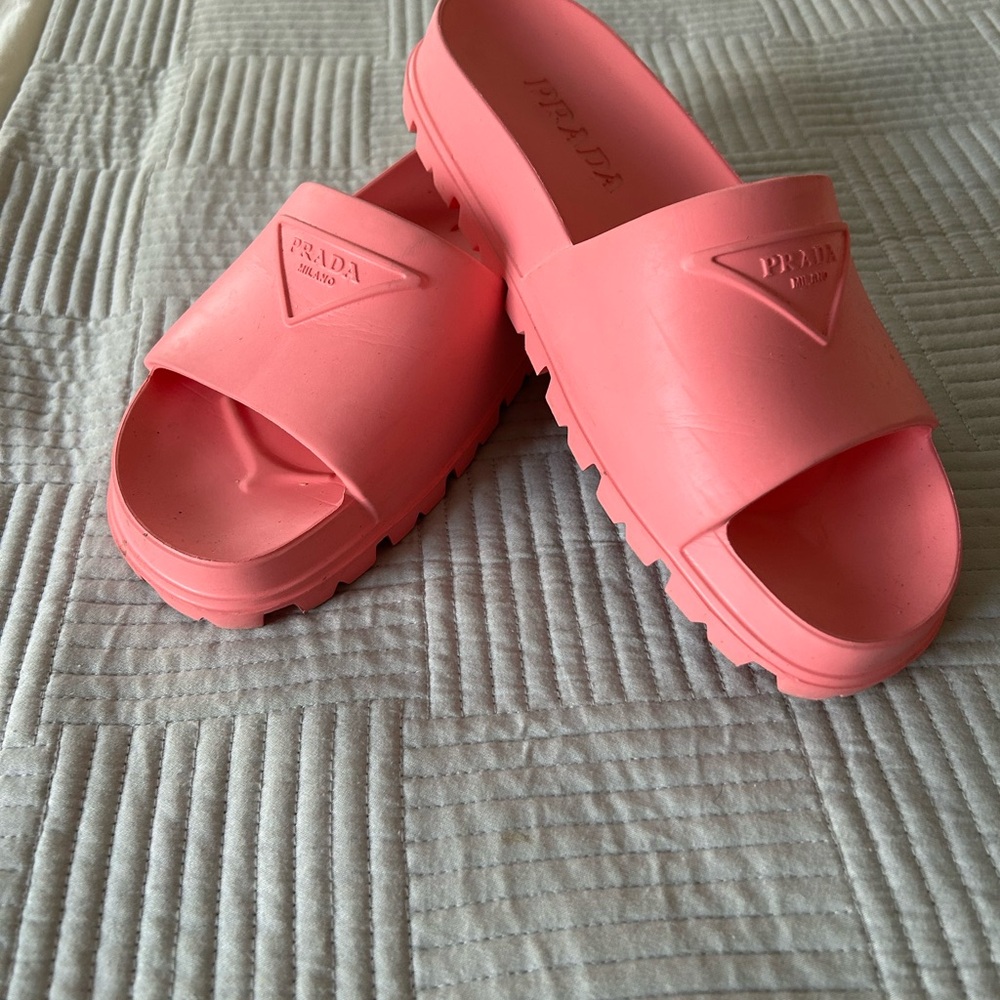 Authentic Prada Triangle Logo Pink Women's Slide Sandals